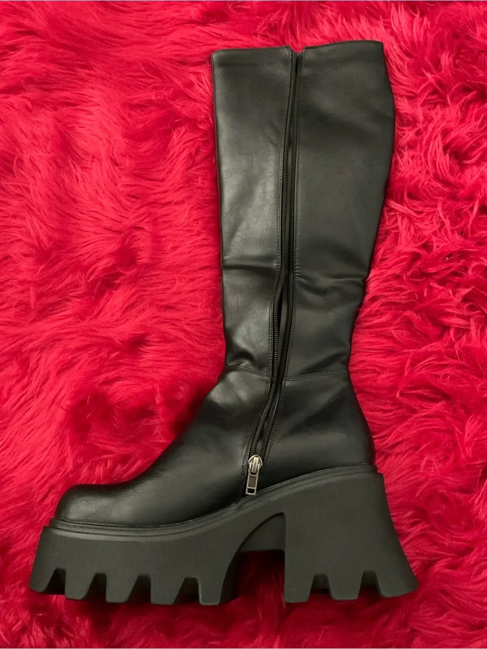 Dolls Kill Black Over-the-Knee Platform Lug Sole Boots